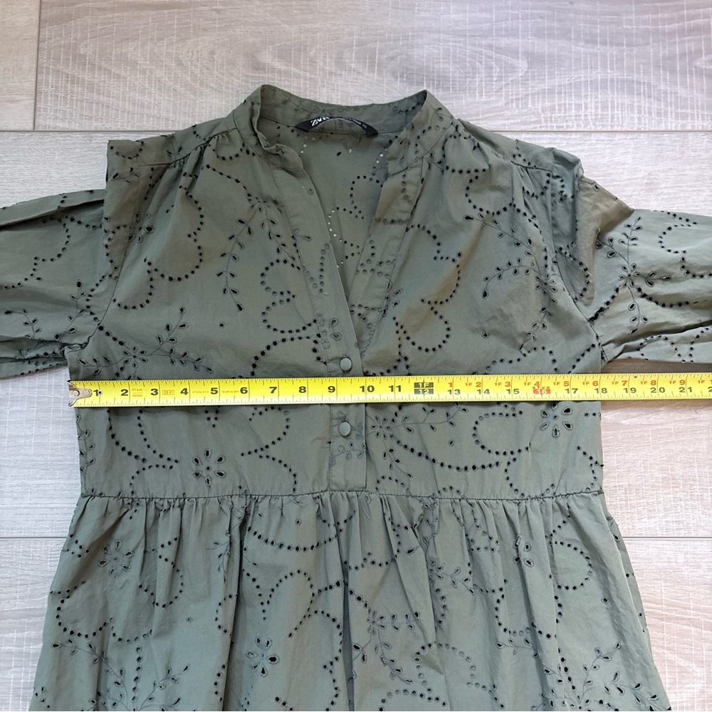 Zara Olive Green Eyelet Dress - Picture 8 of 10